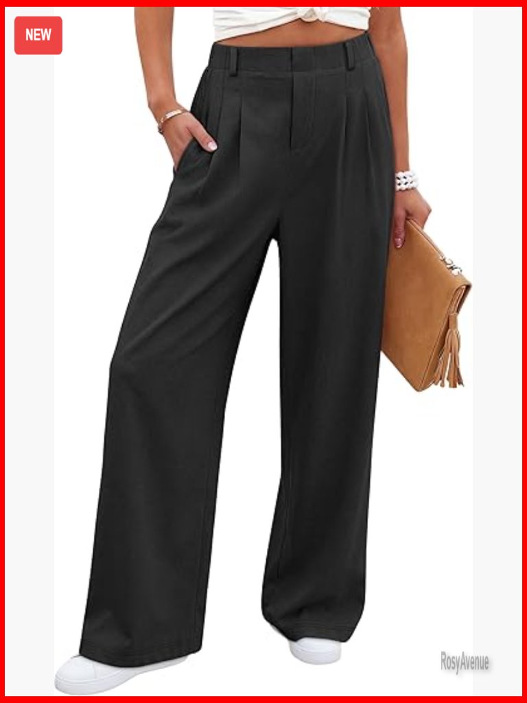 Wide Leg Palazzo Pants High Waist Pull On Business Casual Stretchy